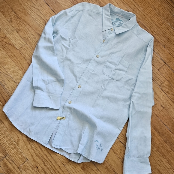 Tommy Bahama Mens Linen Shirt with long sleeves and collar XL Light Aqua - Picture 5 of 14